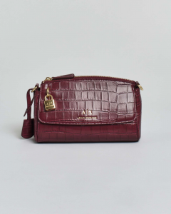 Borsa a tracolla bordeaux Armani Exchange in similpelle stampa cocco con tasca a patta frontaleBordeaux