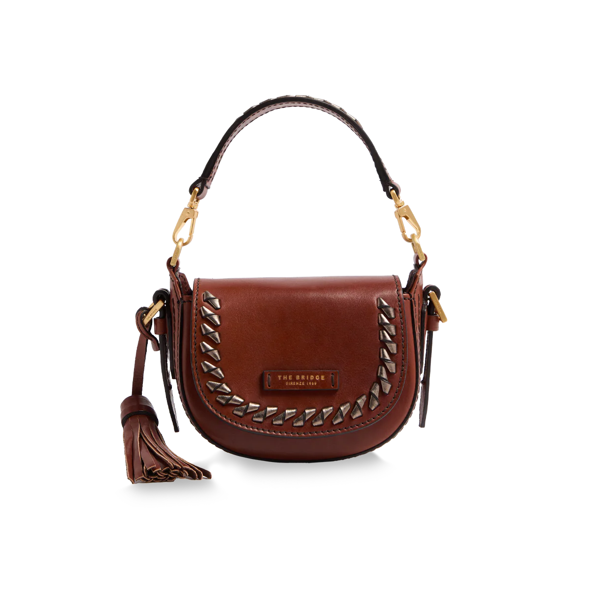 Borsa a tracolla in pelle con dettagli bronzoMARRONE/ORO